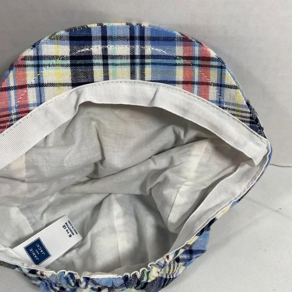 Janie And Jack Baby 6-12 Months Plaid Newsboy Cap Blue Linen Cotton Hat